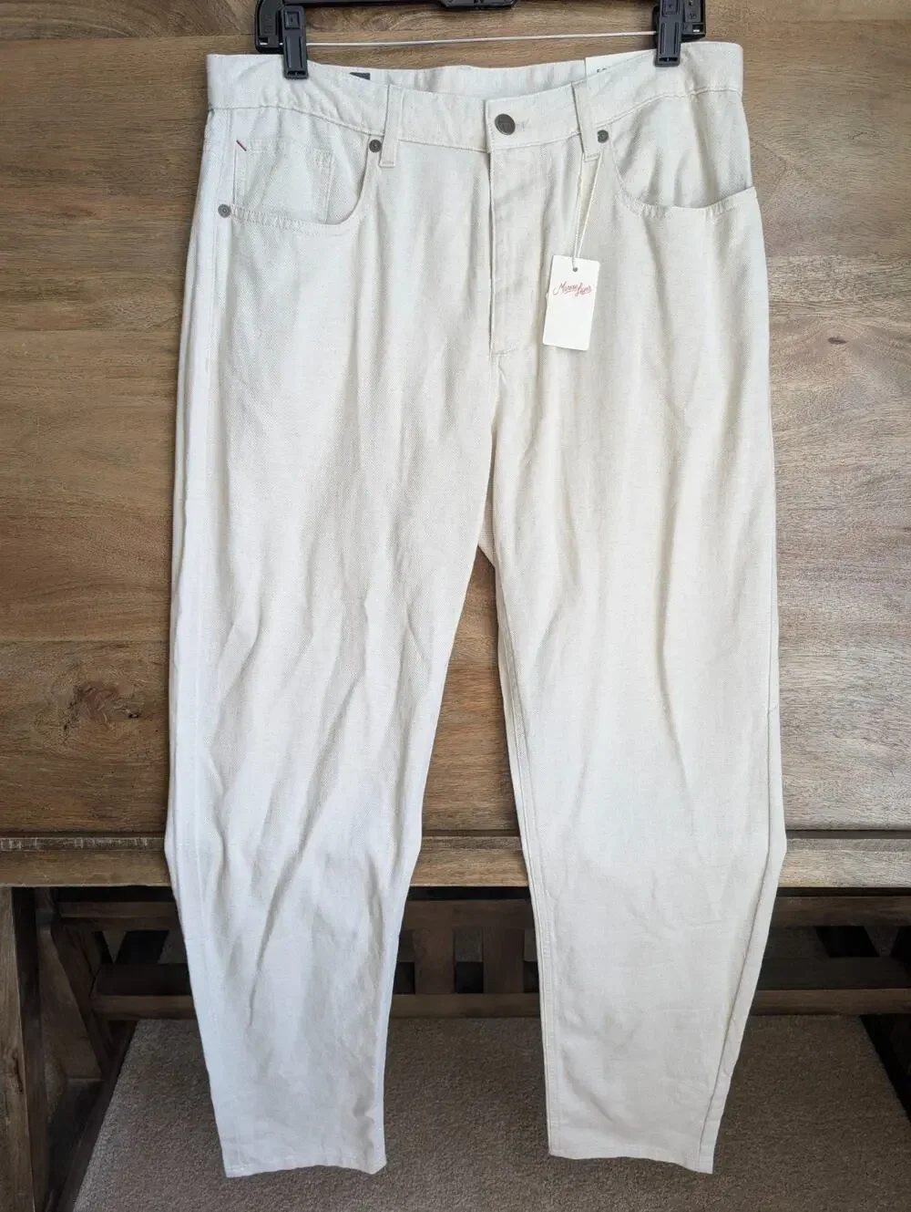 NWT Marine Layer 5 Pocket Pants Mens 33x32 Off White Stretch Slim Straight Fit